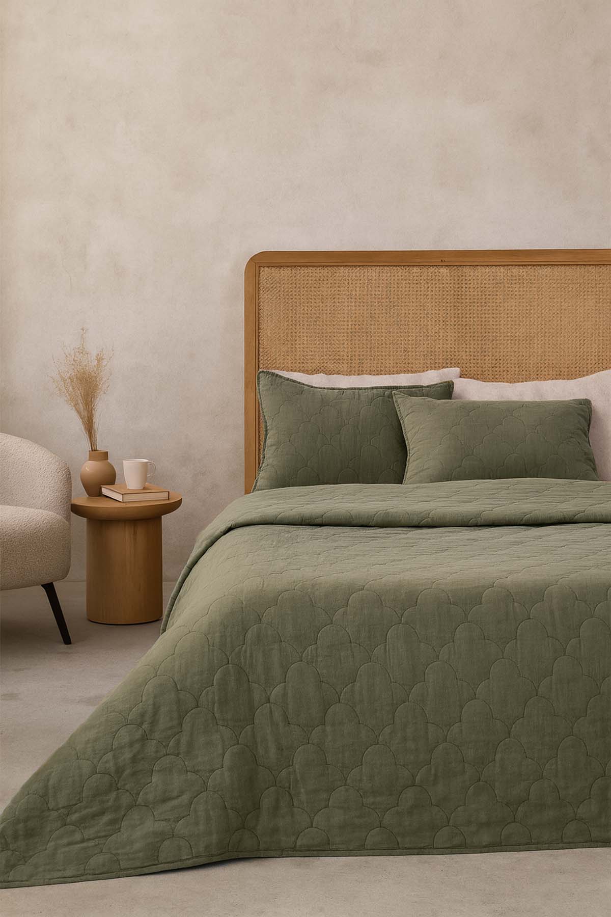 Serenity Quilted Linen Bedspread Khaki