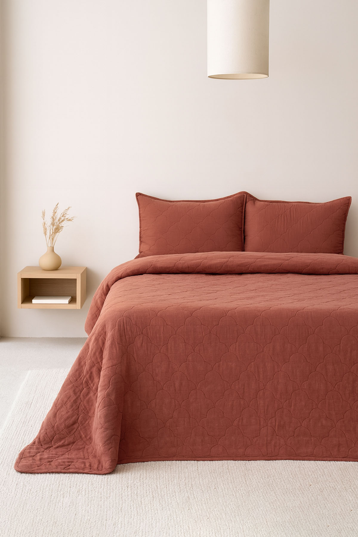 Serenity Quilted Linen Bedspread Spicy Orange