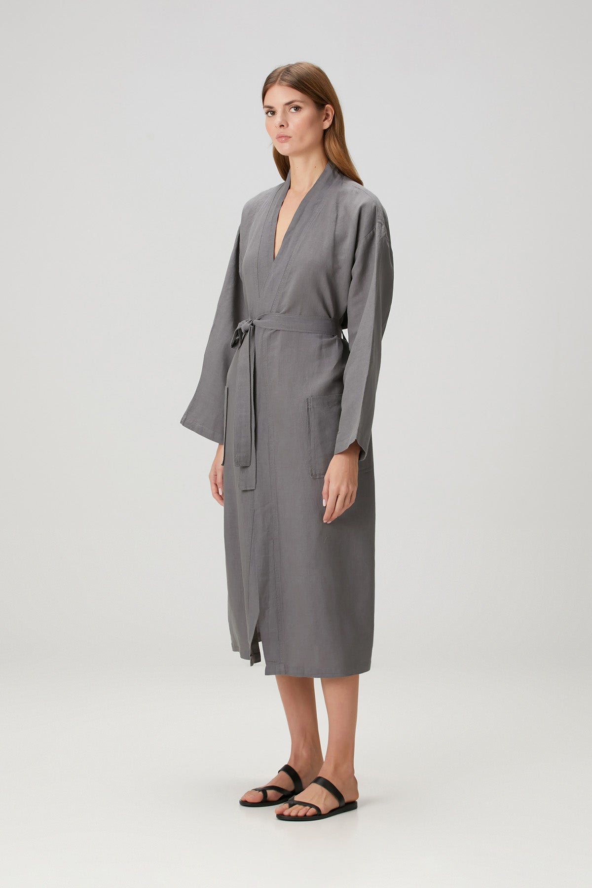 Serenity Yıkanmış Keten Unisex Kimono Gri