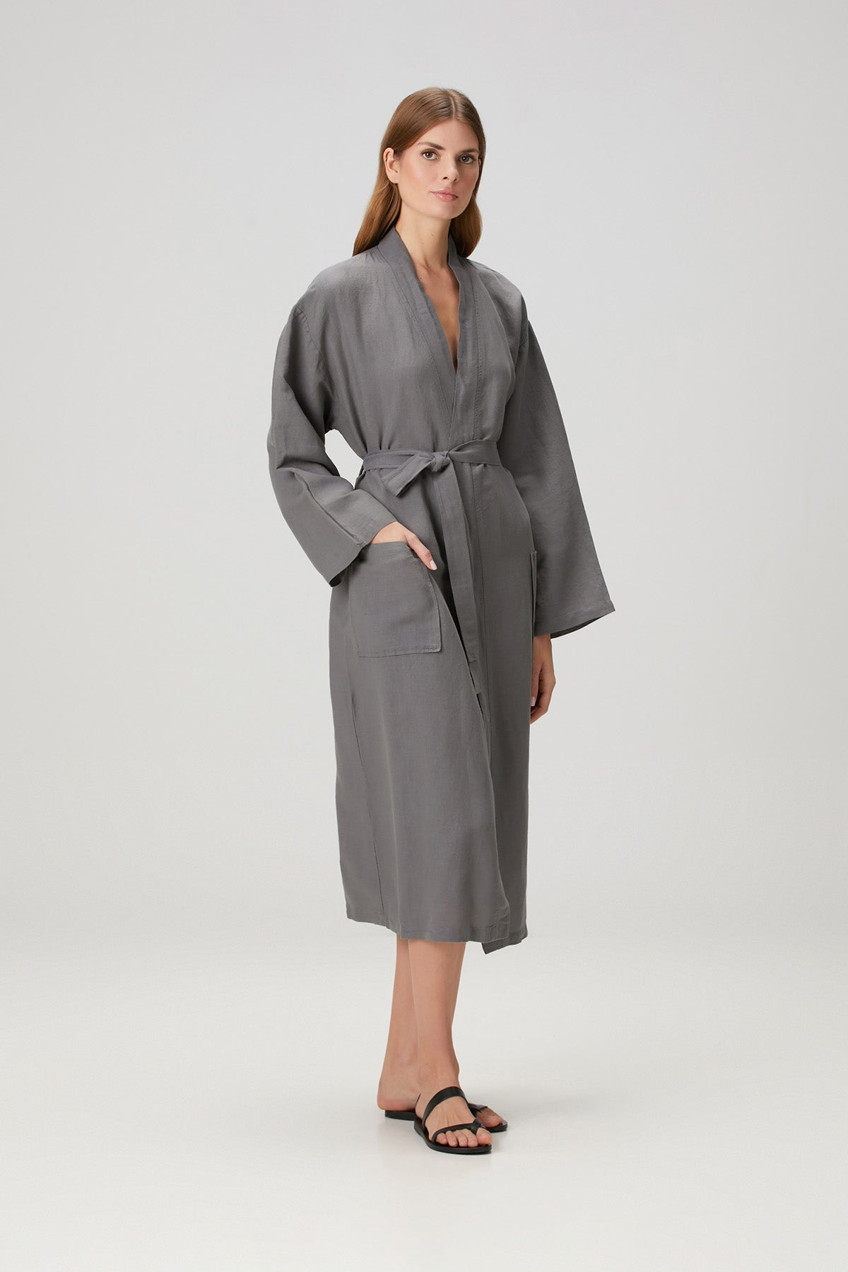 Serenity Yıkanmış Keten Unisex Kimono Gri