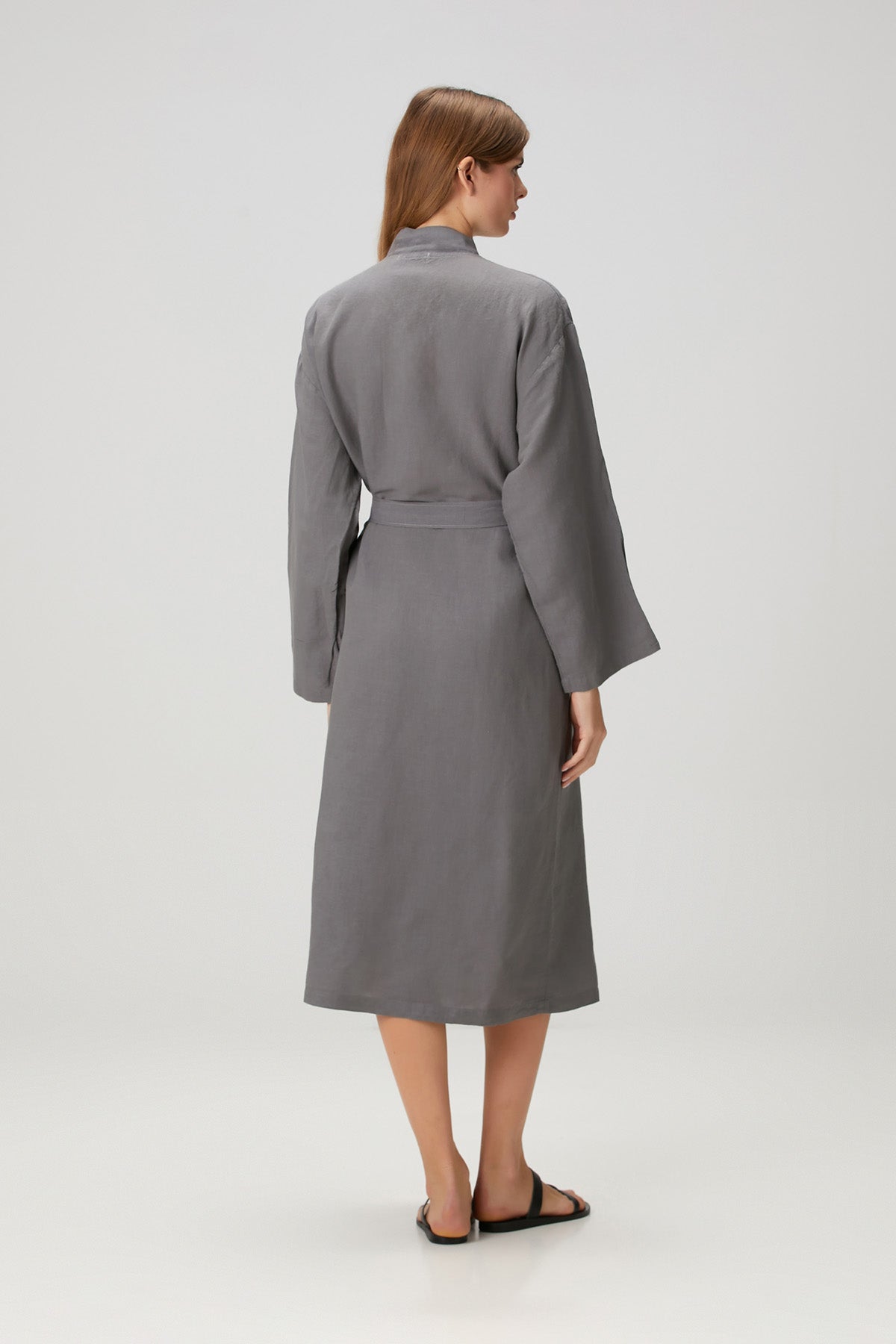 Serenity Yıkanmış Keten Unisex Kimono Gri