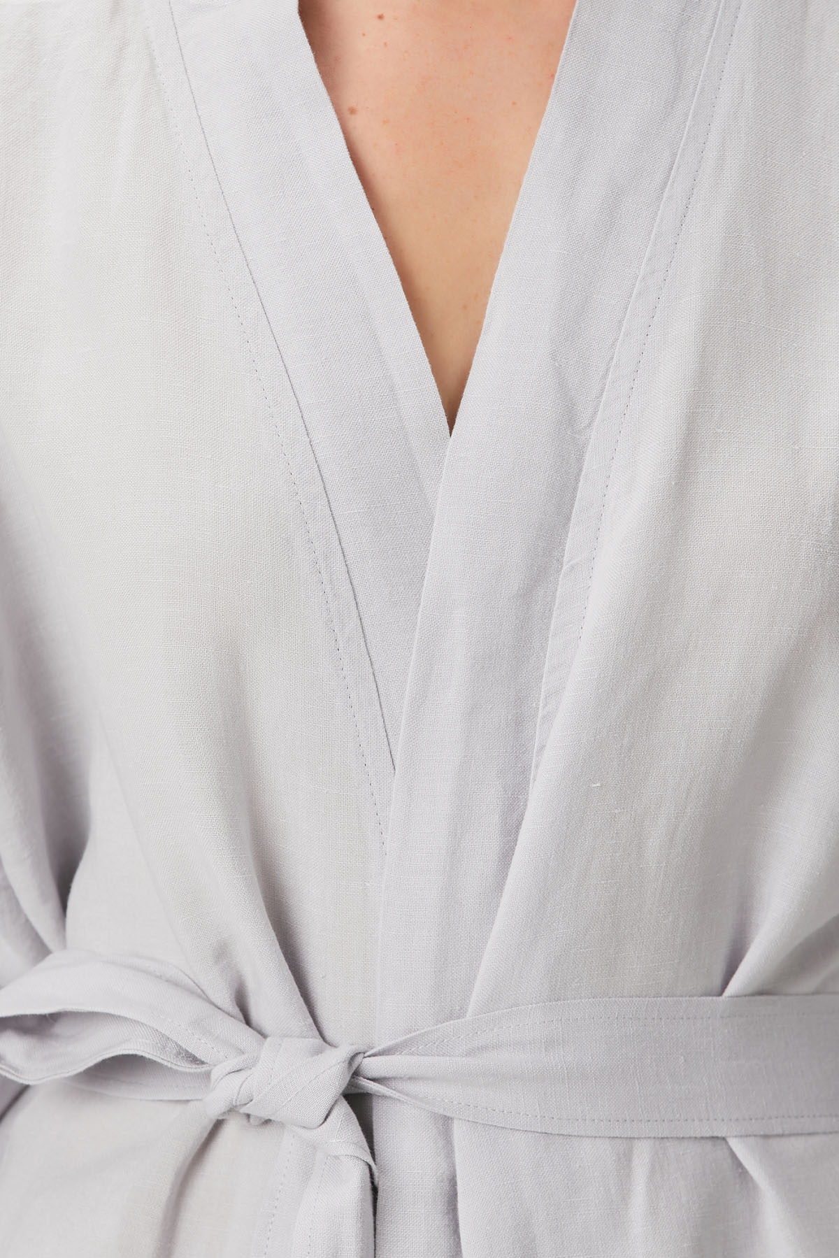 Serenity Yıkanmış Keten Unisex Kimono Açık Gri