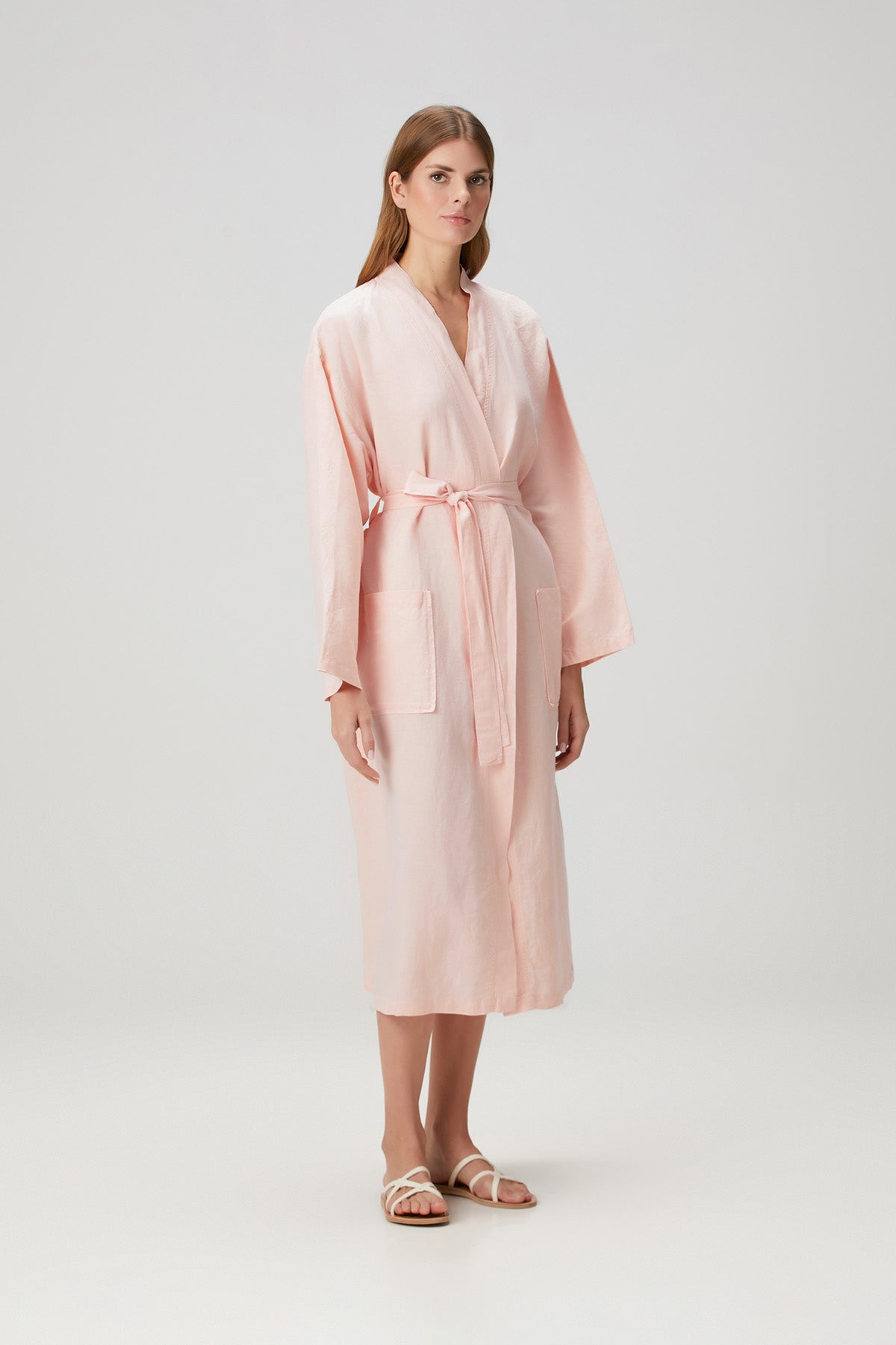 Serenity Yıkanmış Keten Kimono Pembe