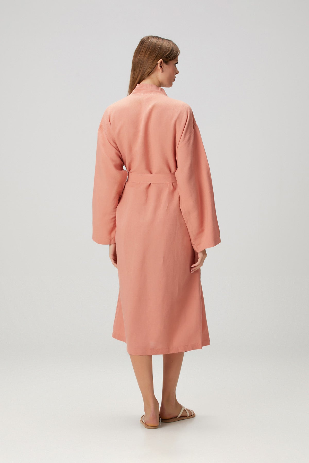 Serenity Yıkanmış Keten Kimono Açık Mercan