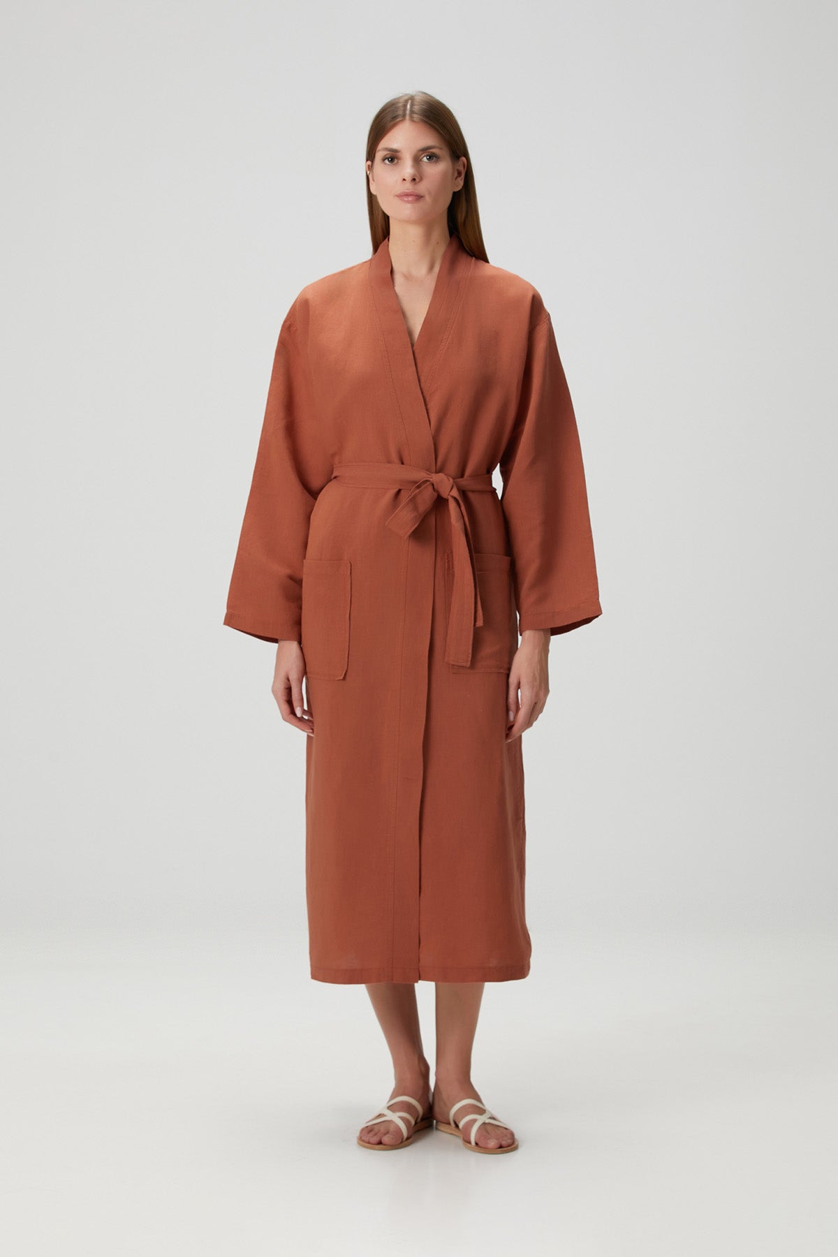 Serenity Yıkanmış Keten Kimono Turuncu
