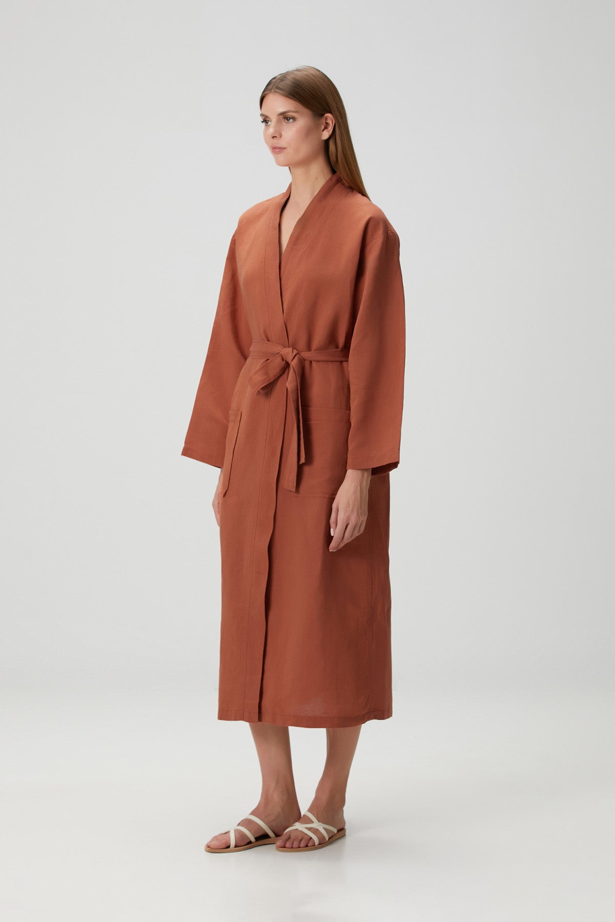 Serenity Yıkanmış Keten Kimono Turuncu