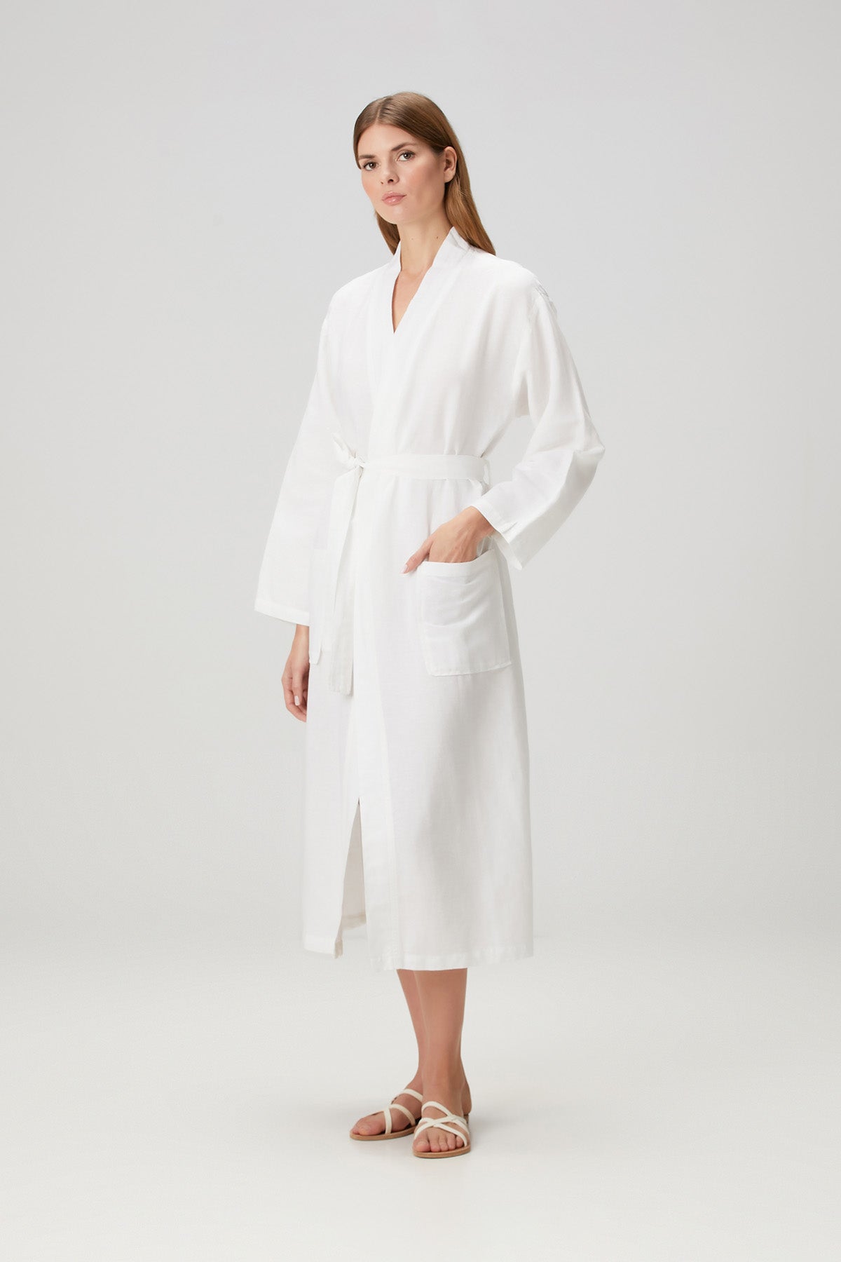 Serenity Yıkanmış Keten Unisex Kimono Beyaz