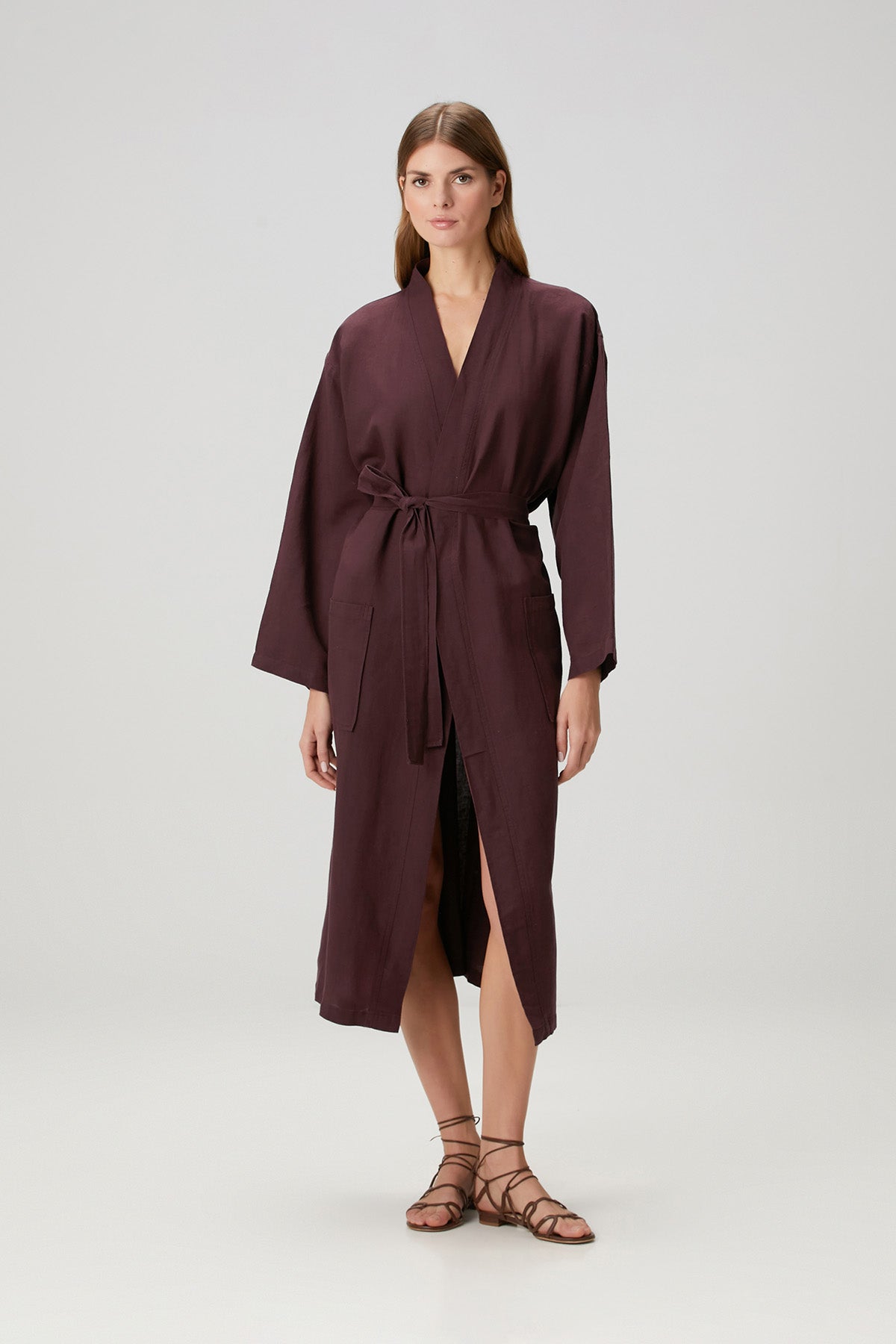 Serenity Yıkanmış Keten Kimono Bordo