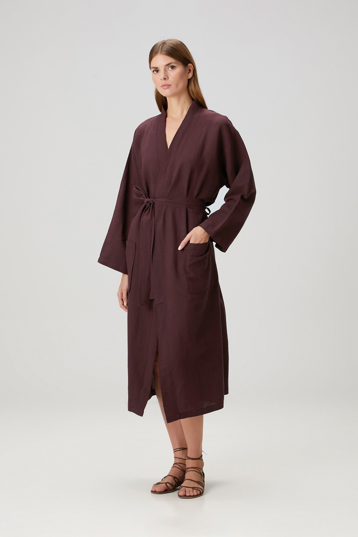 Serenity Yıkanmış Keten Kimono Bordo