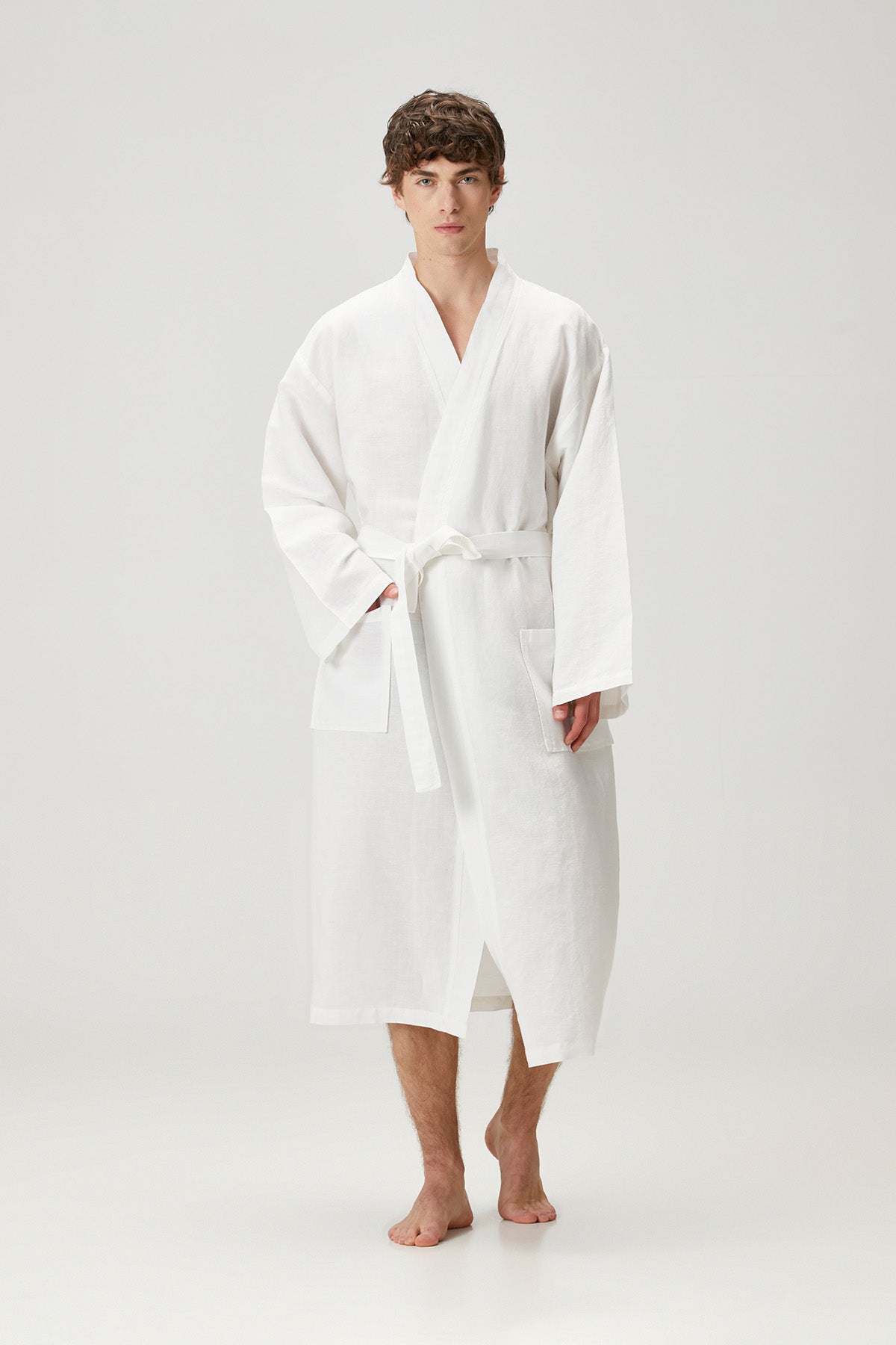 Serenity Yıkanmış Keten Unisex Kimono Beyaz