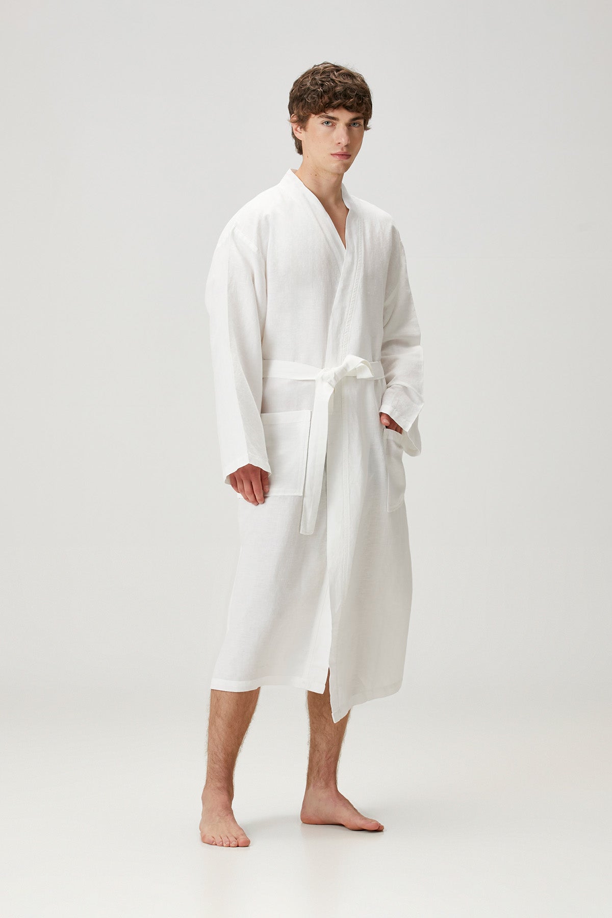 Serenity Yıkanmış Keten Unisex Kimono Beyaz