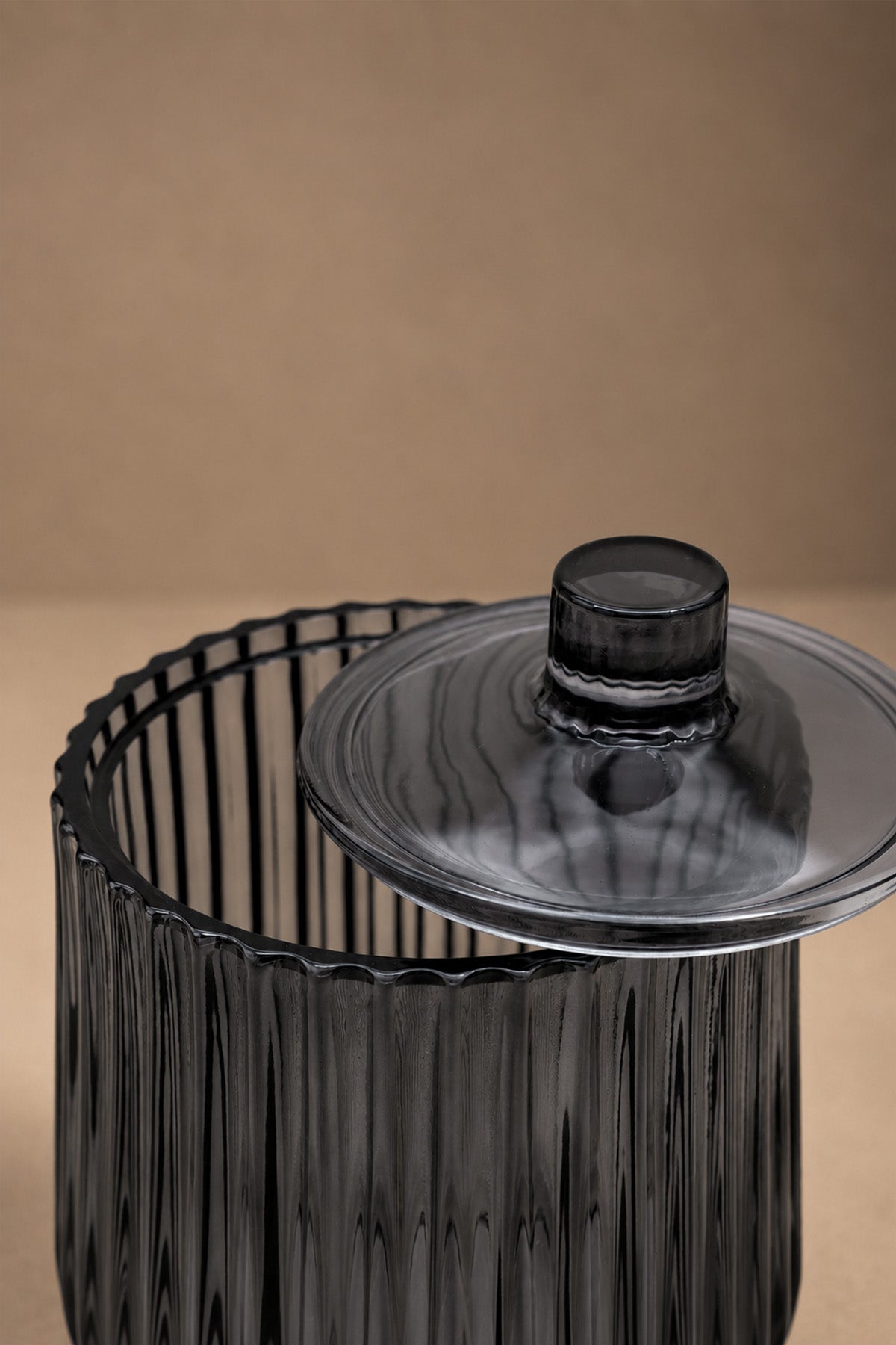 Shadow Anthracite Glass Bathroom Jar. Cotton Ball Holder