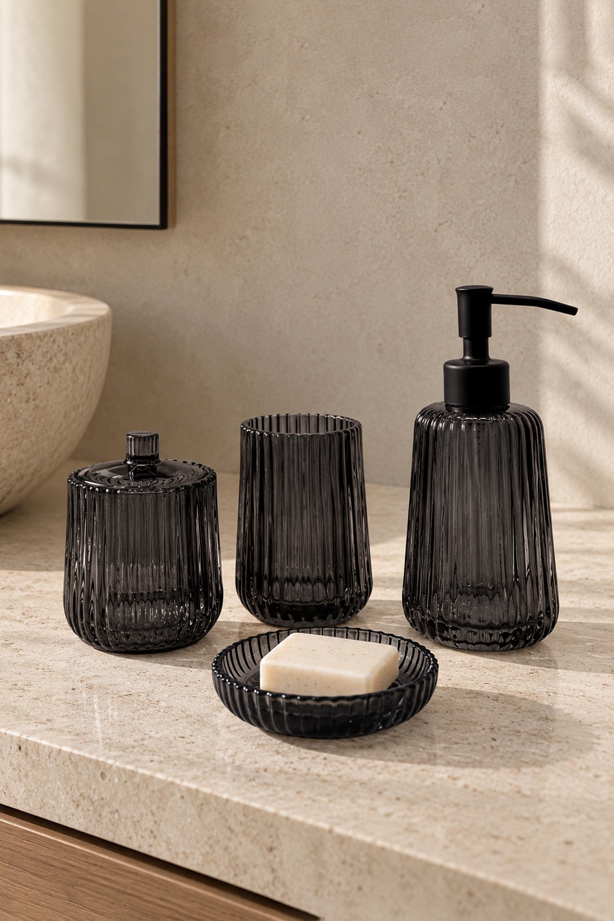 Shadow Anthracite 4-Piece Glass Bathroom Set