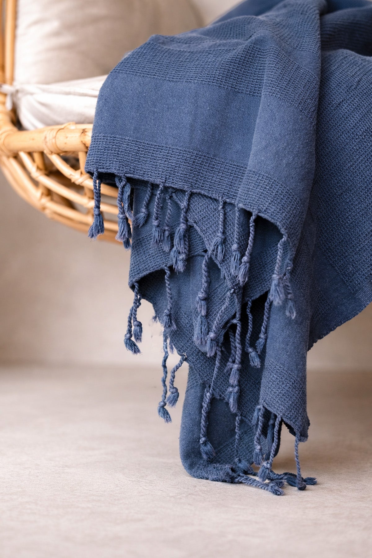Stone Taşlama Yıkamalı Gofre Peştemal Denim Mavi