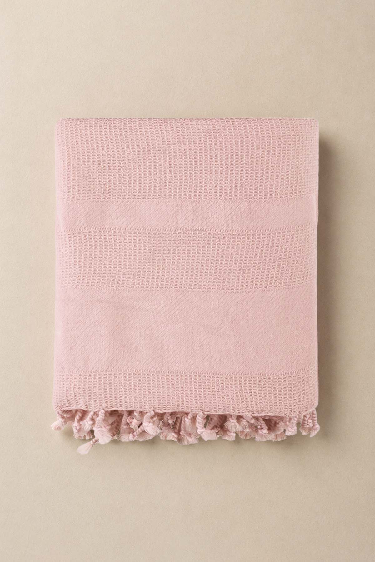 Stone Taşlama Yıkamalı Gofre Peştemal Toz Pembe