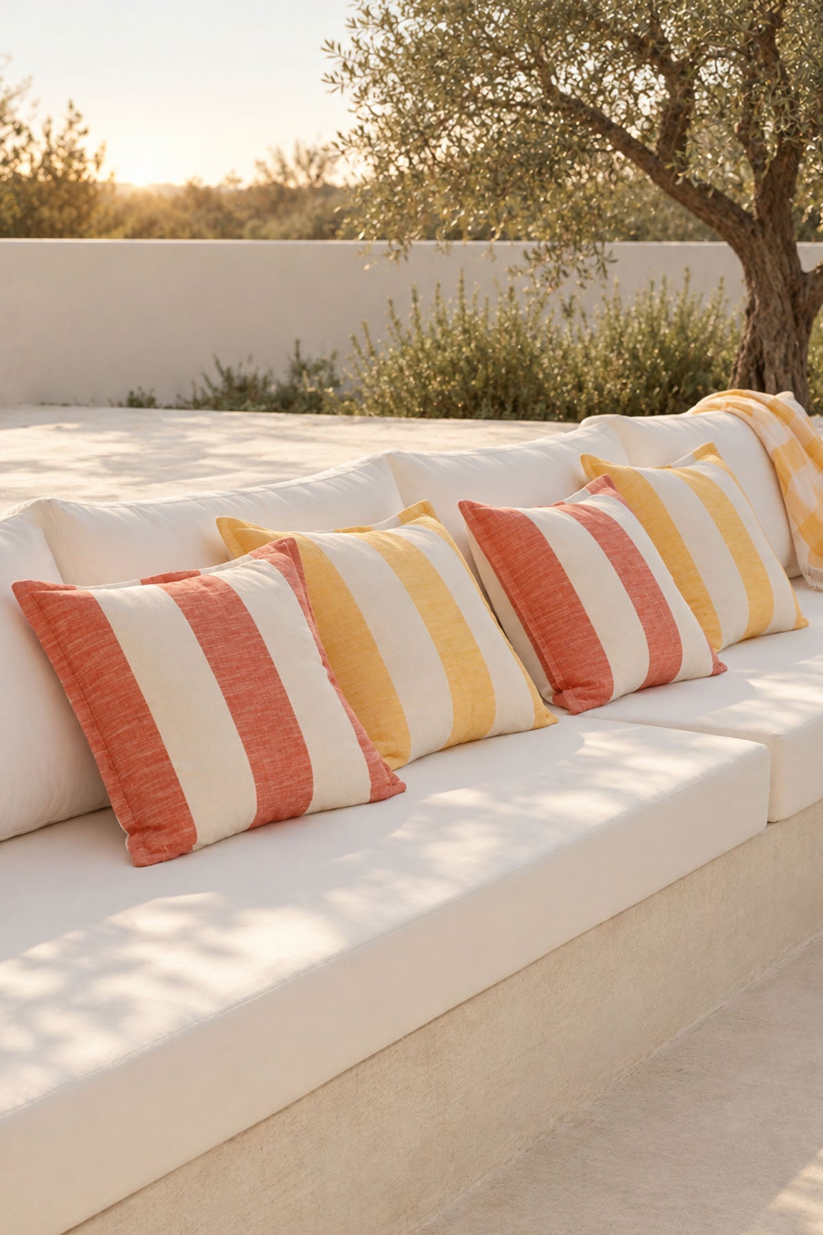 Striped Cotton Cushion Cover Orange-Cream 45 x 45 cm