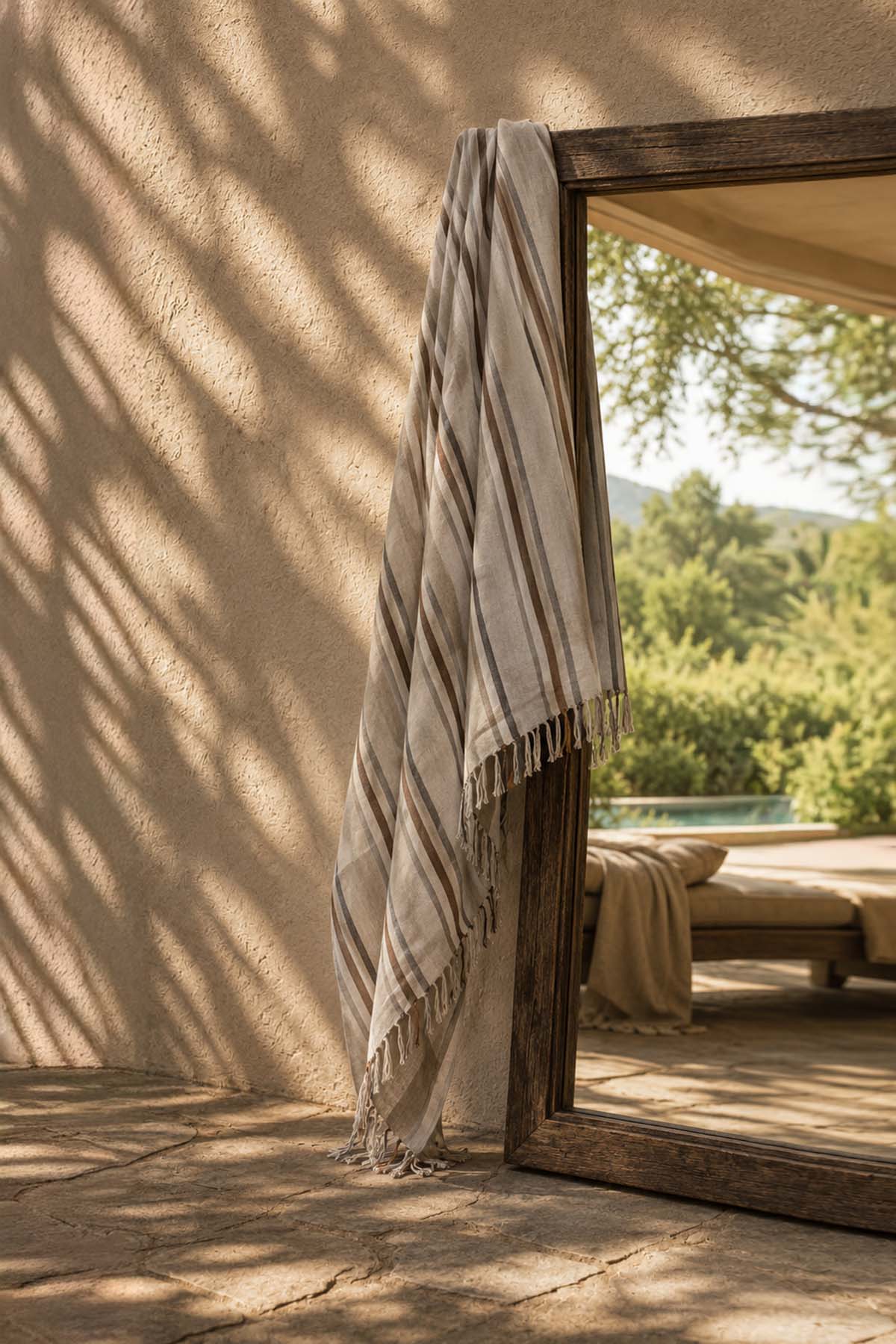 Striped Linen Linen Loincloth Brown