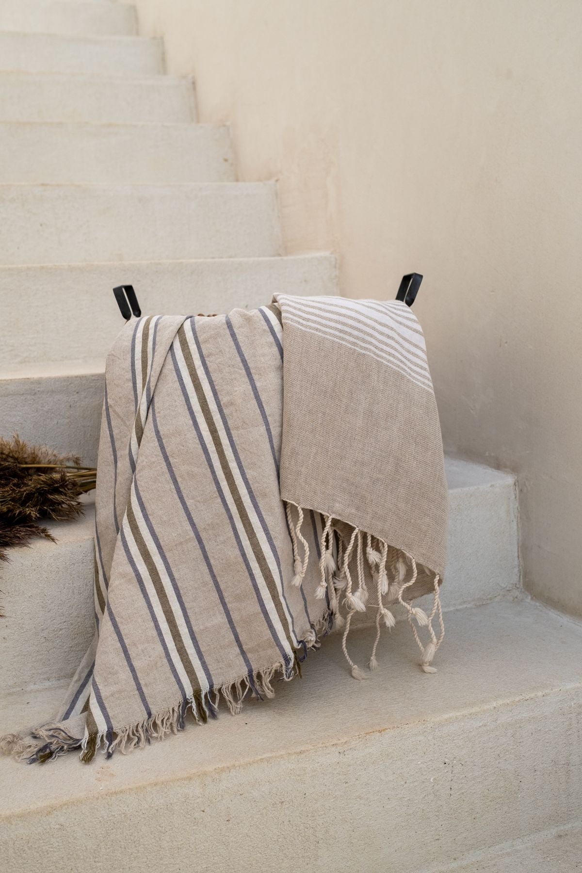 Striped Linen Keten Peştamal Haki