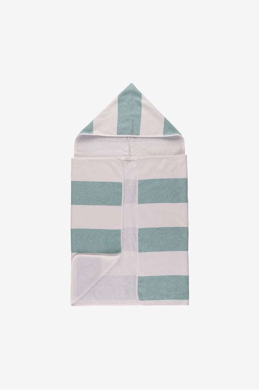 Полосатое детское полотенце с капюшоном, зеленое