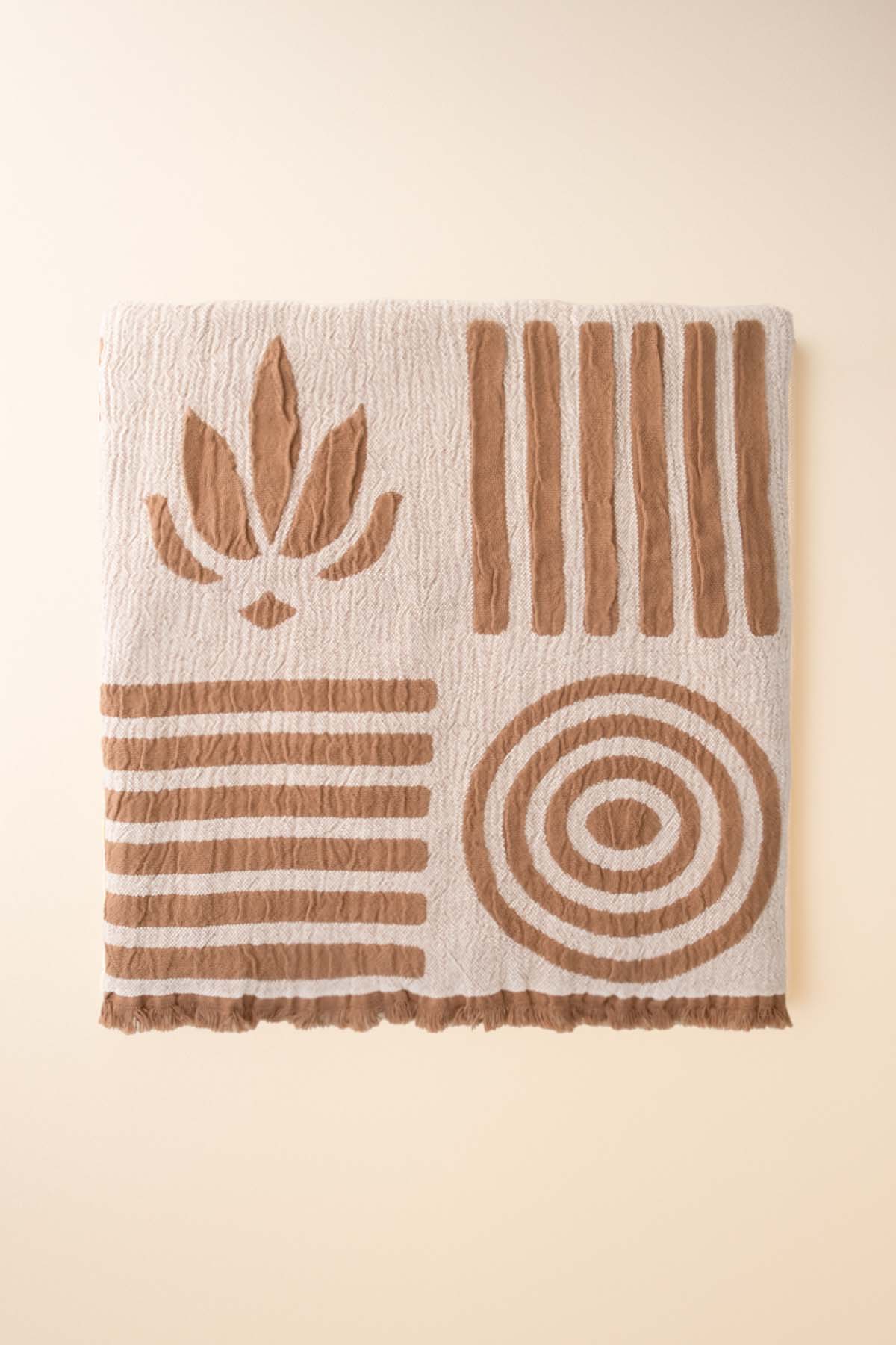 Lotus Jakarlı Pamuk Şönil Koltuk Şalı, Tv Battaniyesi Kahverengi