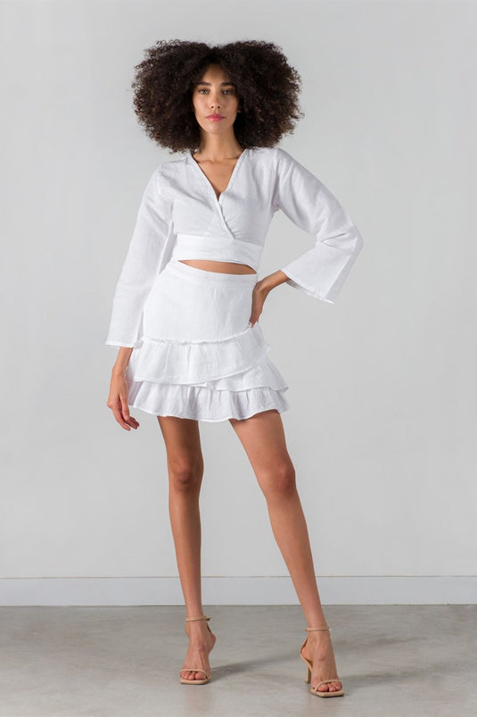 Waves Linen Skirt White
