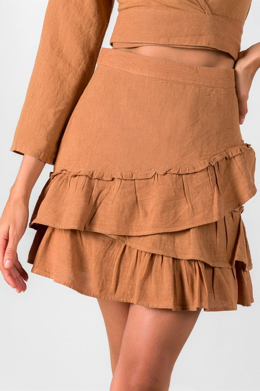 Waves Linen Skirt Indian Tan