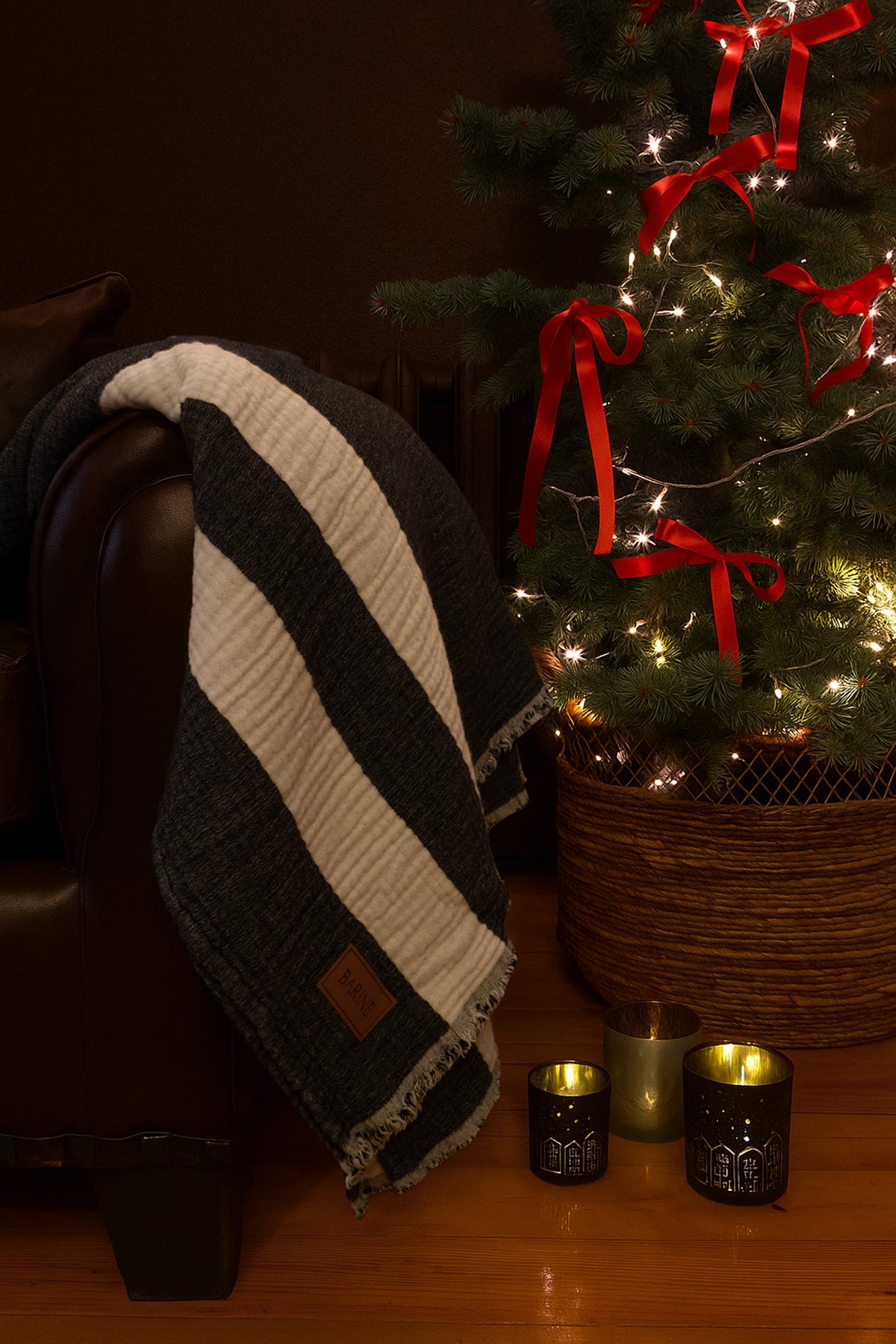 Yünlü Dokulu Kalın Battaniye, Koltuk Şalı Siyah