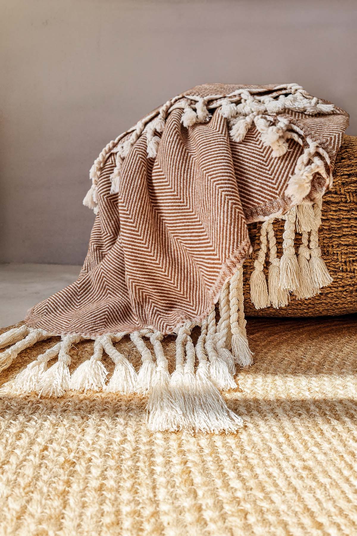 Wool Herringbone Wool Sofa Throw Camel