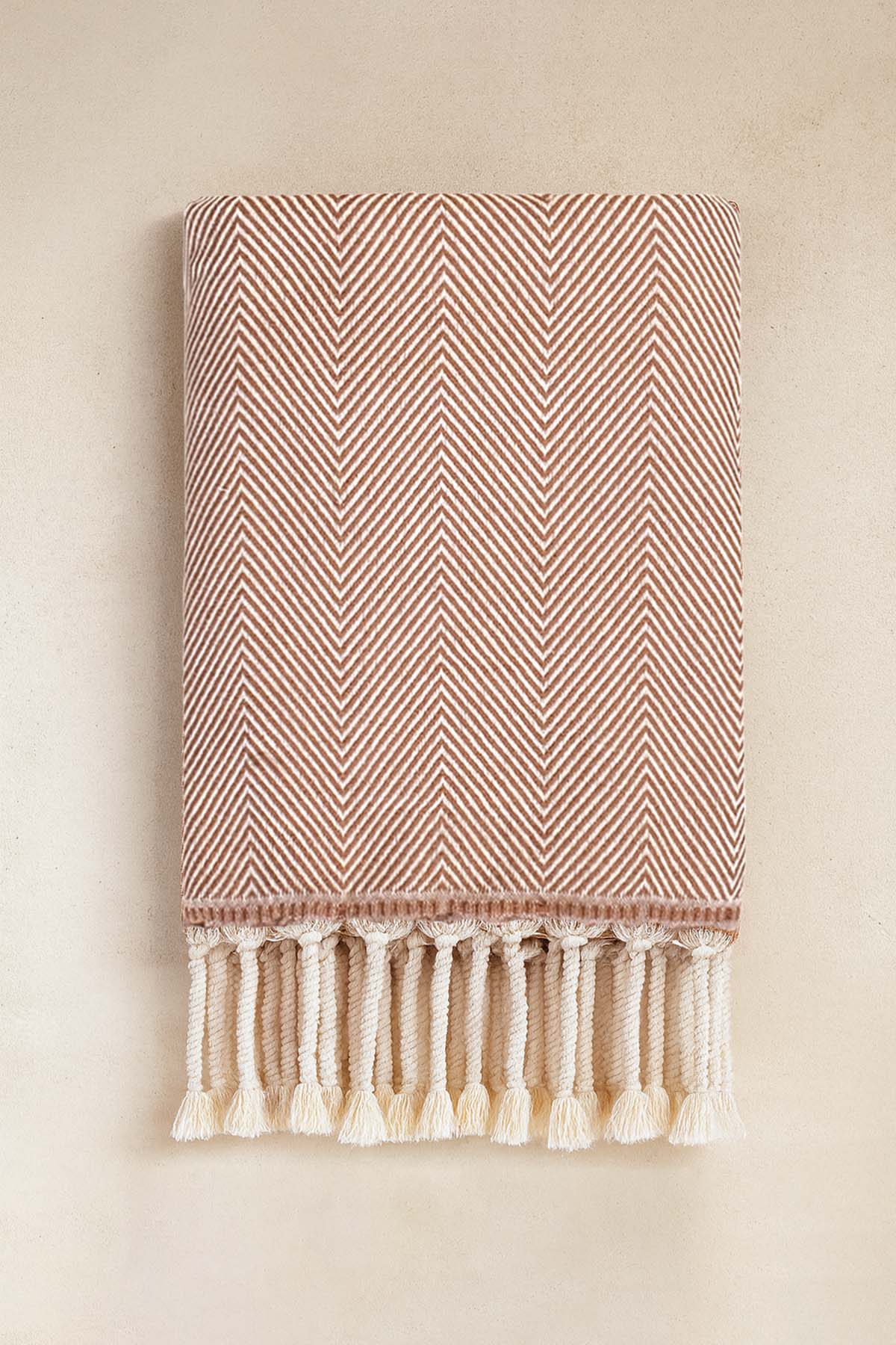 Wool Herringbone Wool Sofa Throw Camel