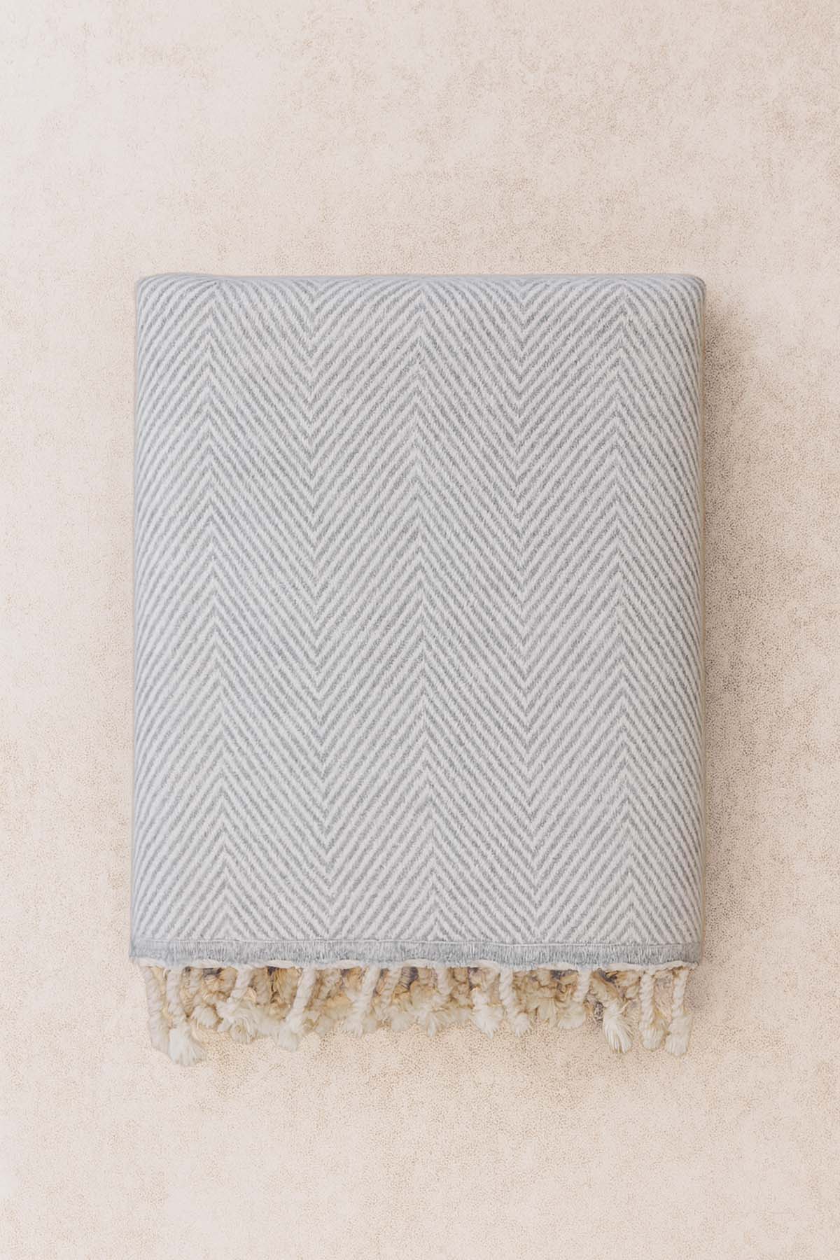 Wool Herringbone Wool Sofa Throw Gray