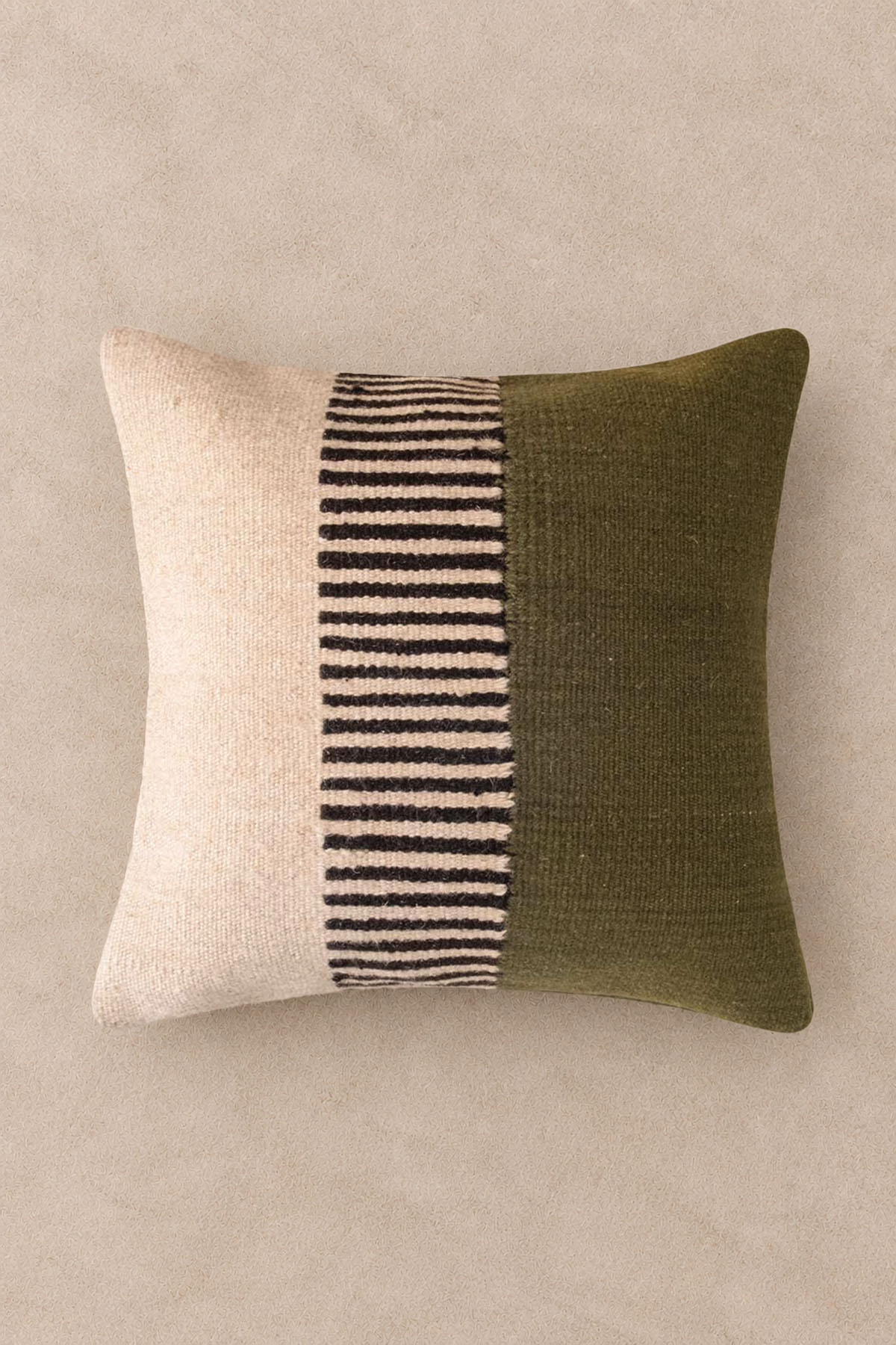 Hand-Woven Linear Striped Wool Pillow Cover Green