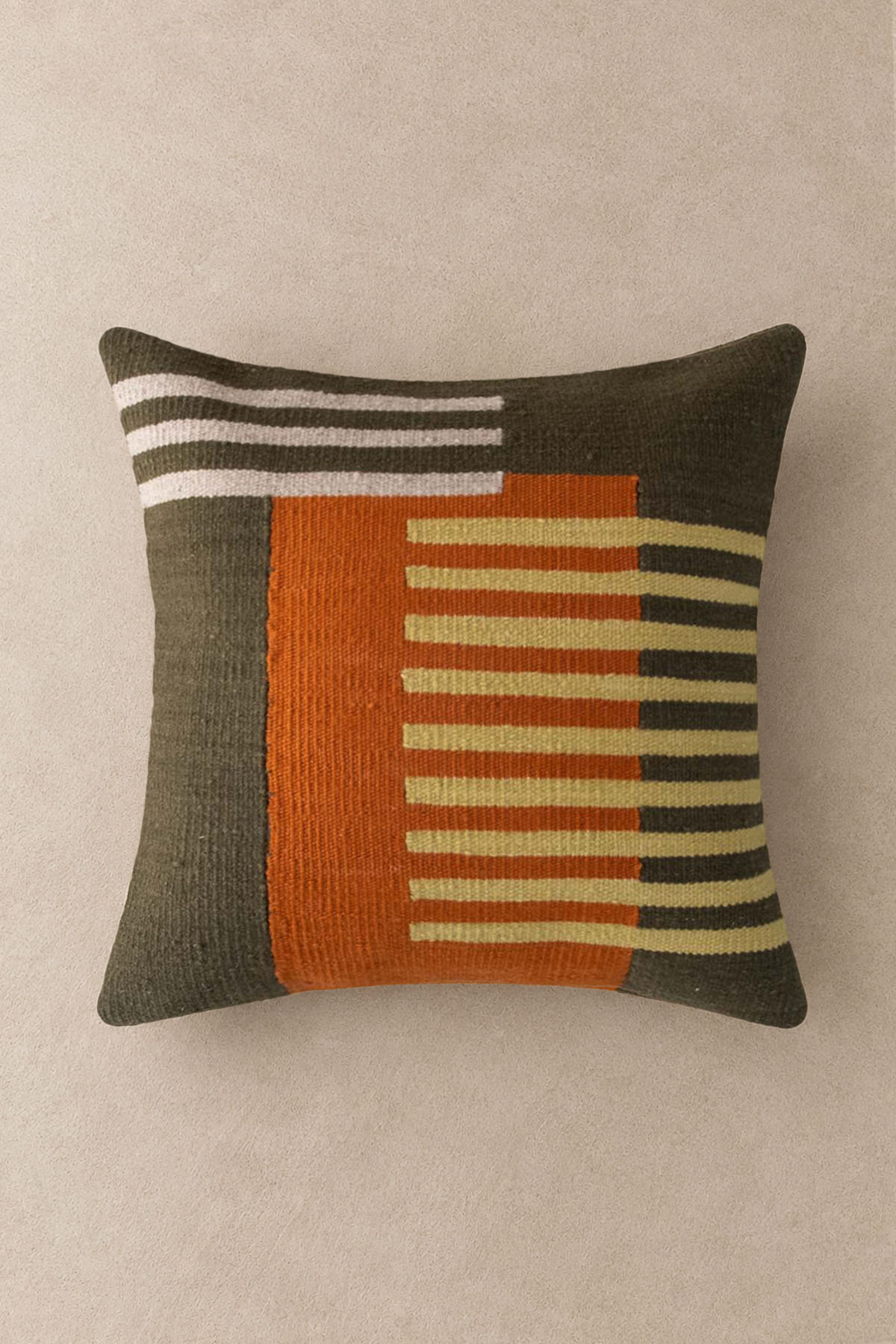 Handmade Geometric Striped Wool Pillow Cover Green