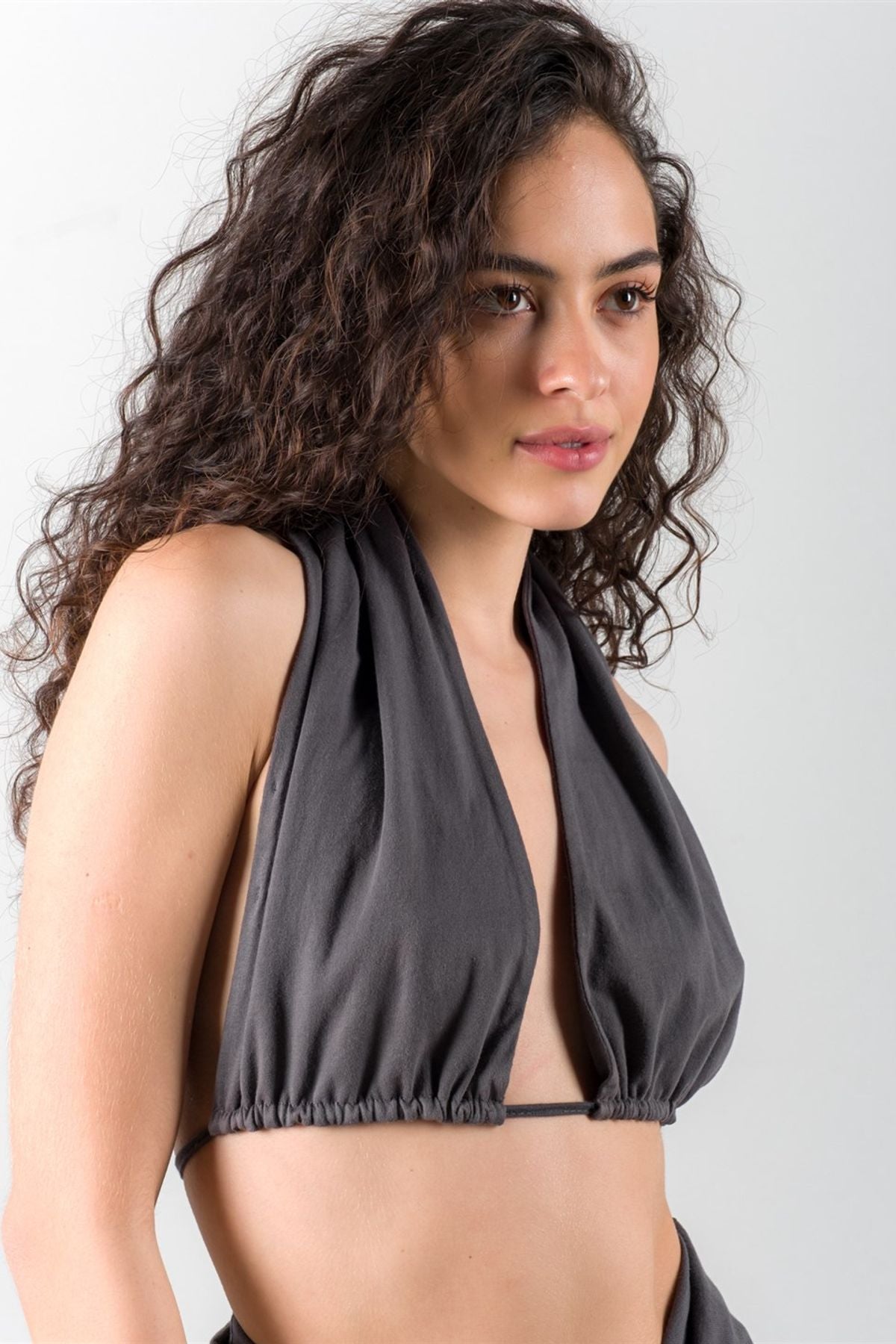 【新品】OMMO SATIN DRAPE TANK TOP Wrap Süprem Top Antrasit