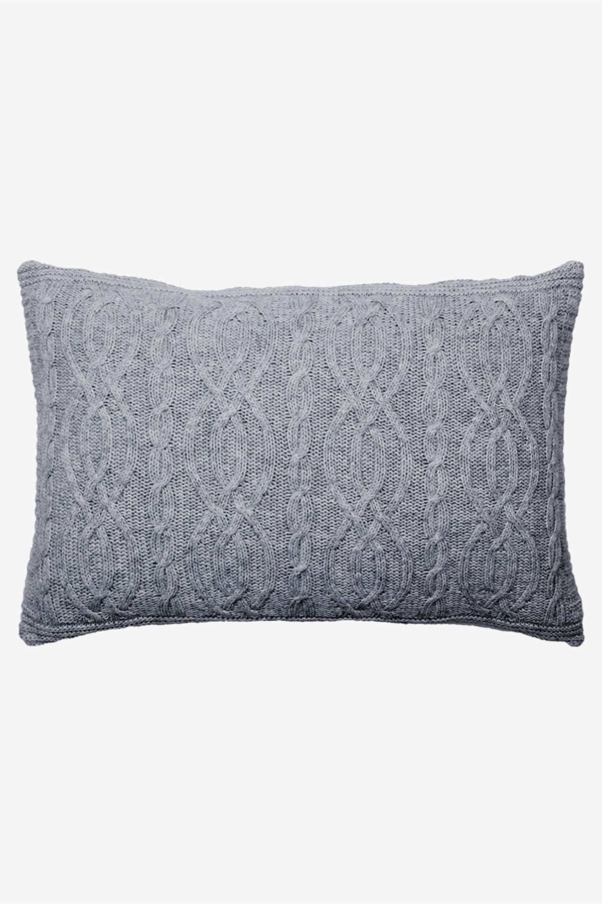 Housse de coussin tricotée en laine torsadée, gris