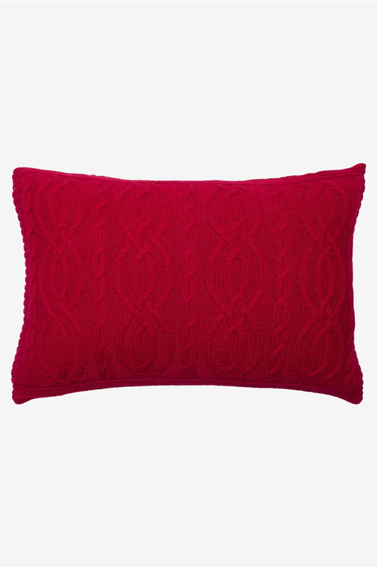 Cable Wool Knitted Throw Pillow Cover Red