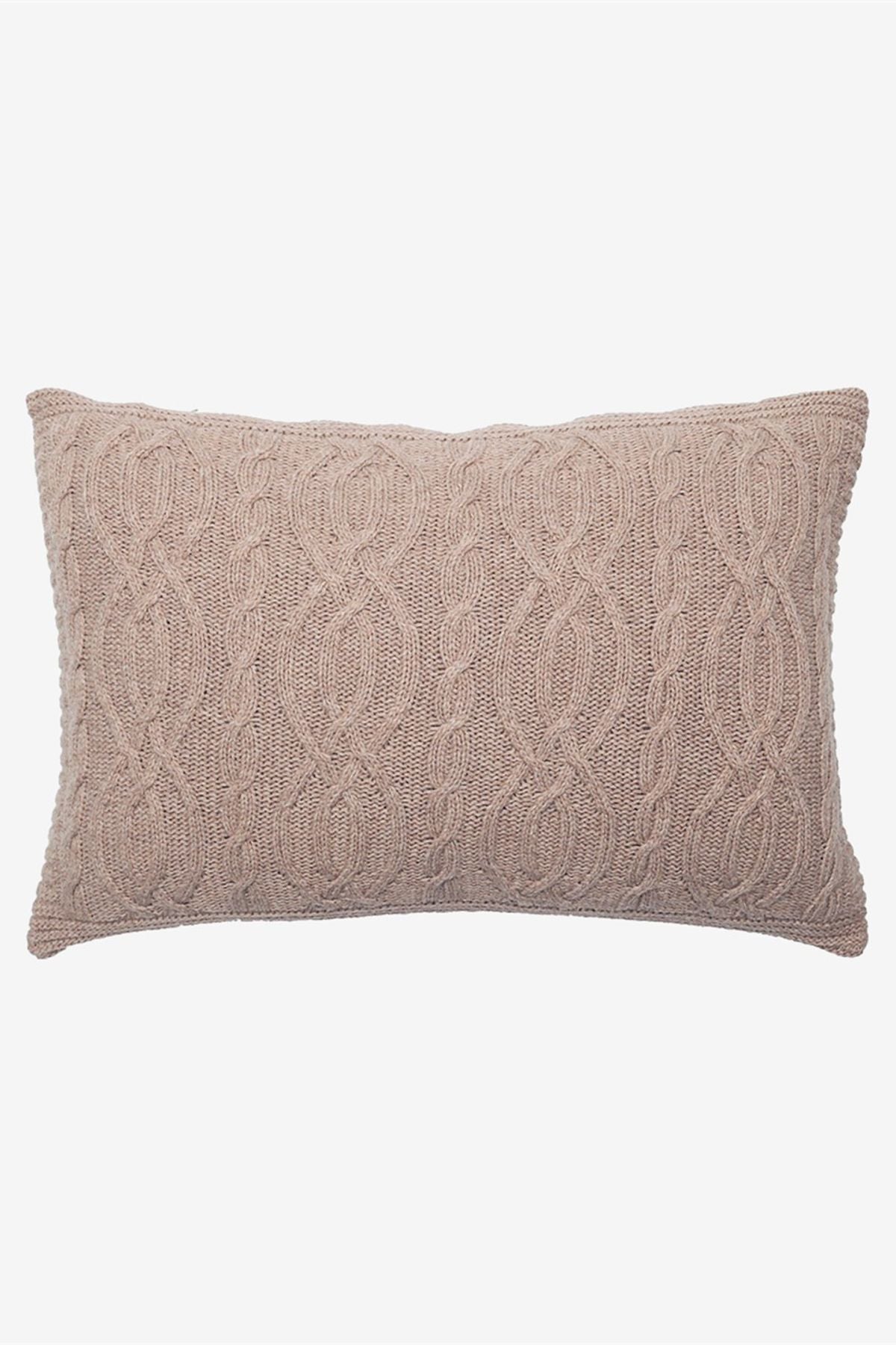 Housse de coussin tricotée en laine torsadée, vison