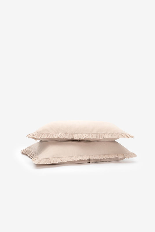 Frill Linen Pillowcase Set of 2 Nougat