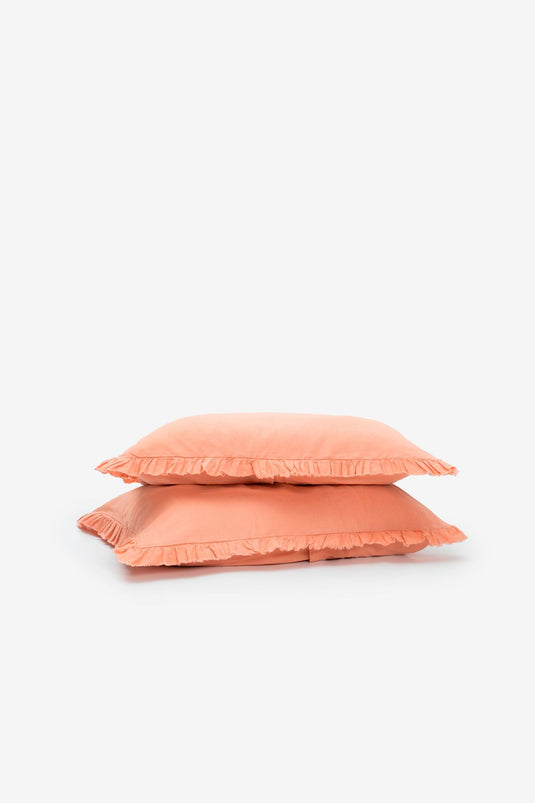 Frill Linen Pillowcase Set of 2 Shrimp