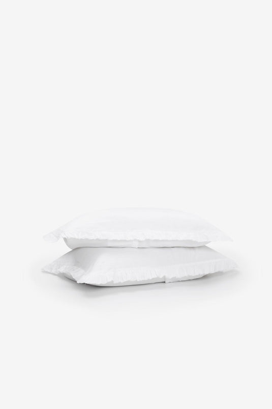 Frill Linen Pillowcase Set of 2 White