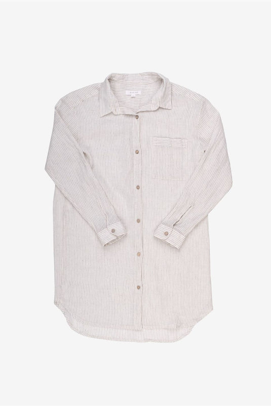 Lino-Hemdkleid, gebrochenes Weiß, schwarz gestreift