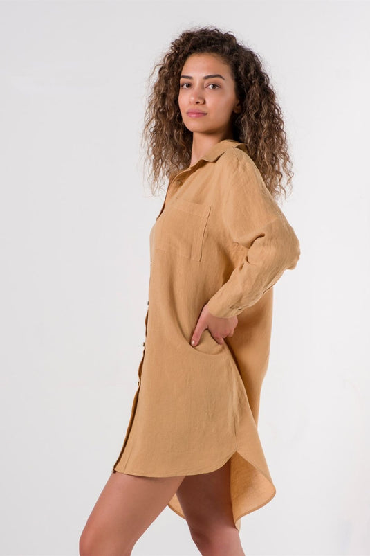فستان قميص لينو رملي