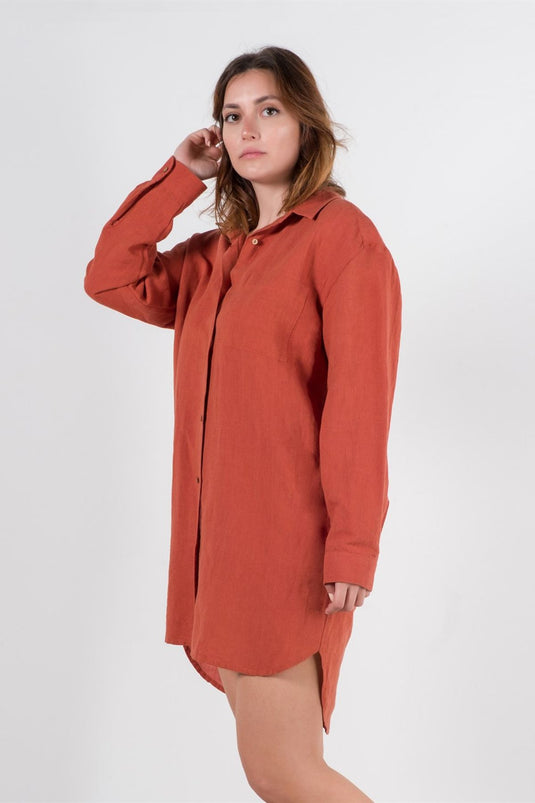 Lino-Hemdkleid in würzigem Orange