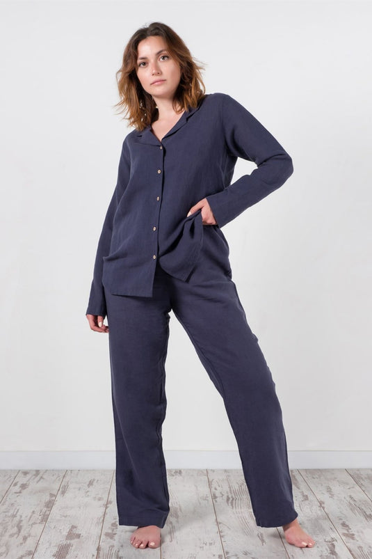 Lino Shirt Pyjama-Oberteil Indigo