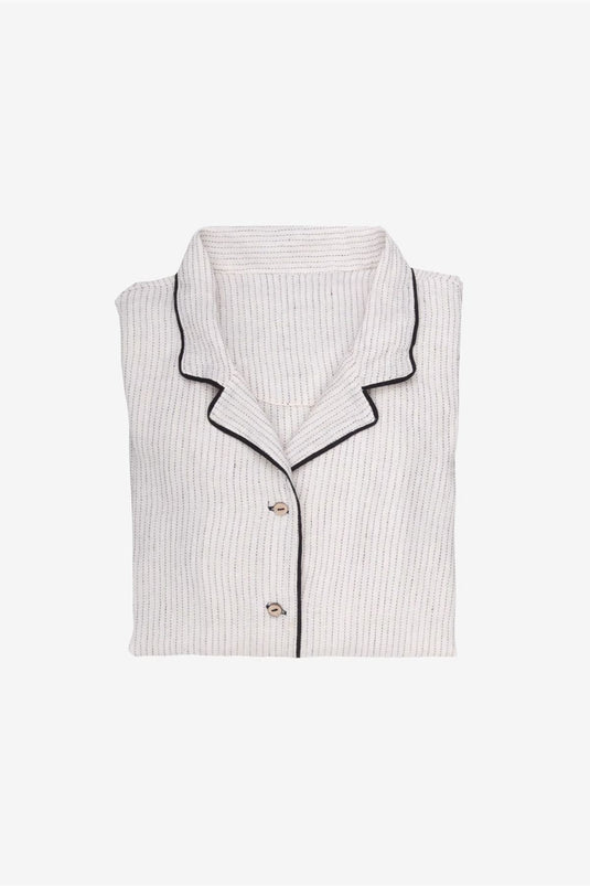 Lino Shirt Pyjama-Oberteil, gebrochenes Weiß, schwarz gestreift