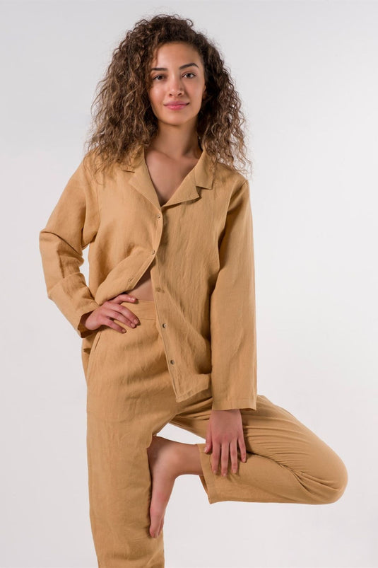 Lino Shirt Pyjama-Oberteil Sand
