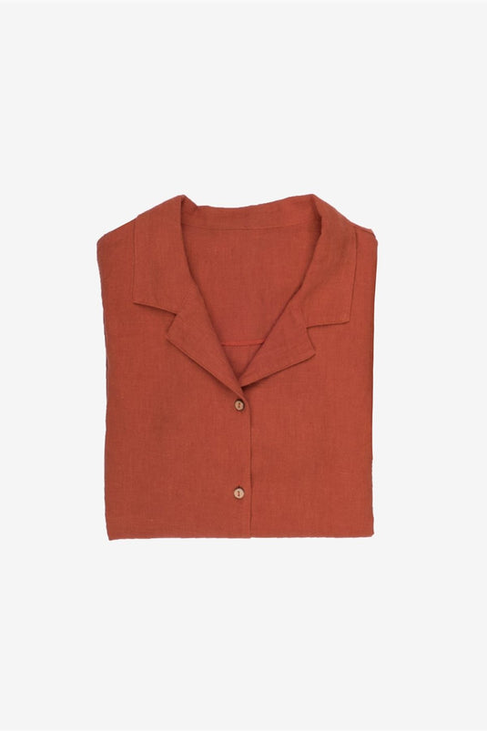 Lino Shirt Pyjama-Oberteil, würziges Orange