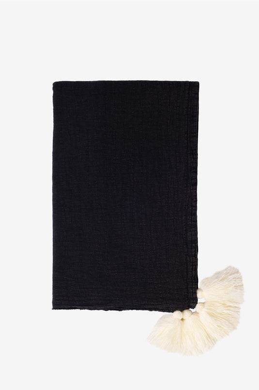 Pompom Seat Shawl Black