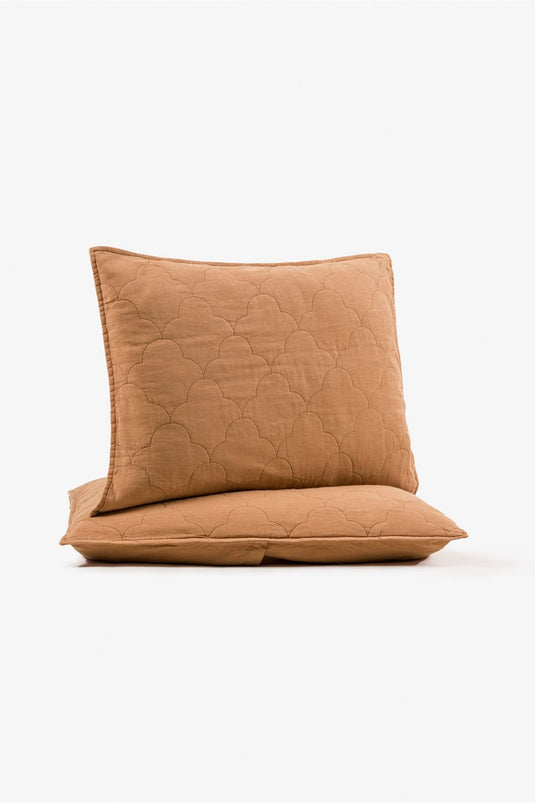Serenity Quilted Linen Pillowcase Set of 2 Indian Tan