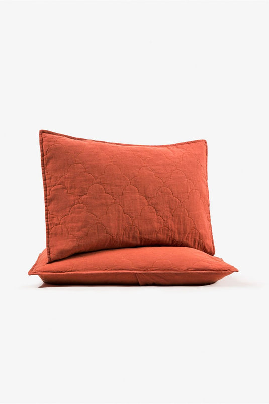 Serenity Quilted Linen Pillowcase Set of 2 Spicy Orange