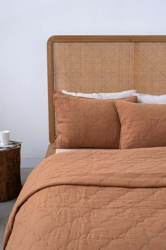 Serenity Quilted Linen Bedspread Indian Tan